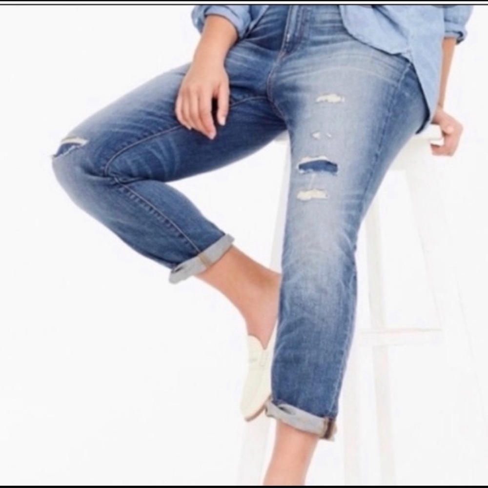 J. Crew Slim Broken in Boyfriend Jeans, Distressed, Mid Rise, Size 26